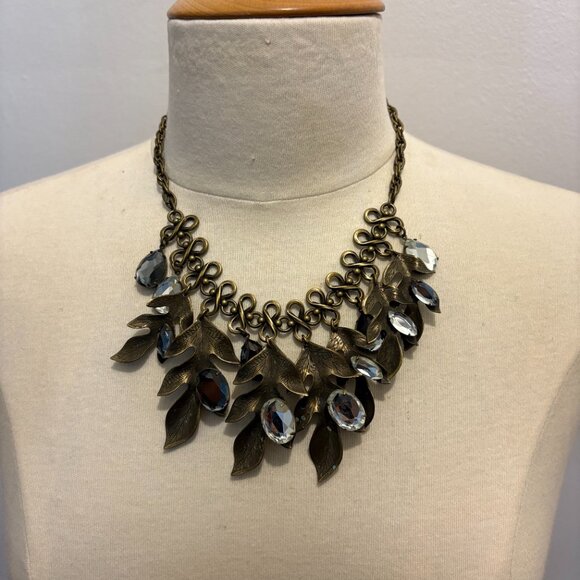 Gerard Yosca vintage signed leaf statement necklace with diamante dew drops - Picture 2 of 7